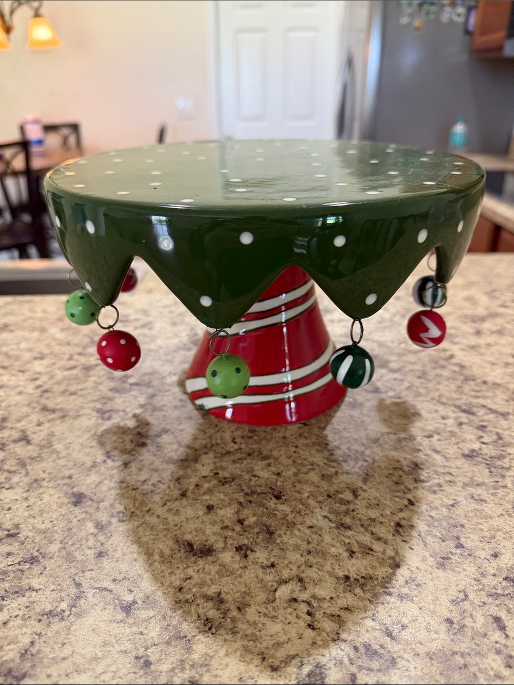 Holiday Ceramic Cake Stand in Green and Red